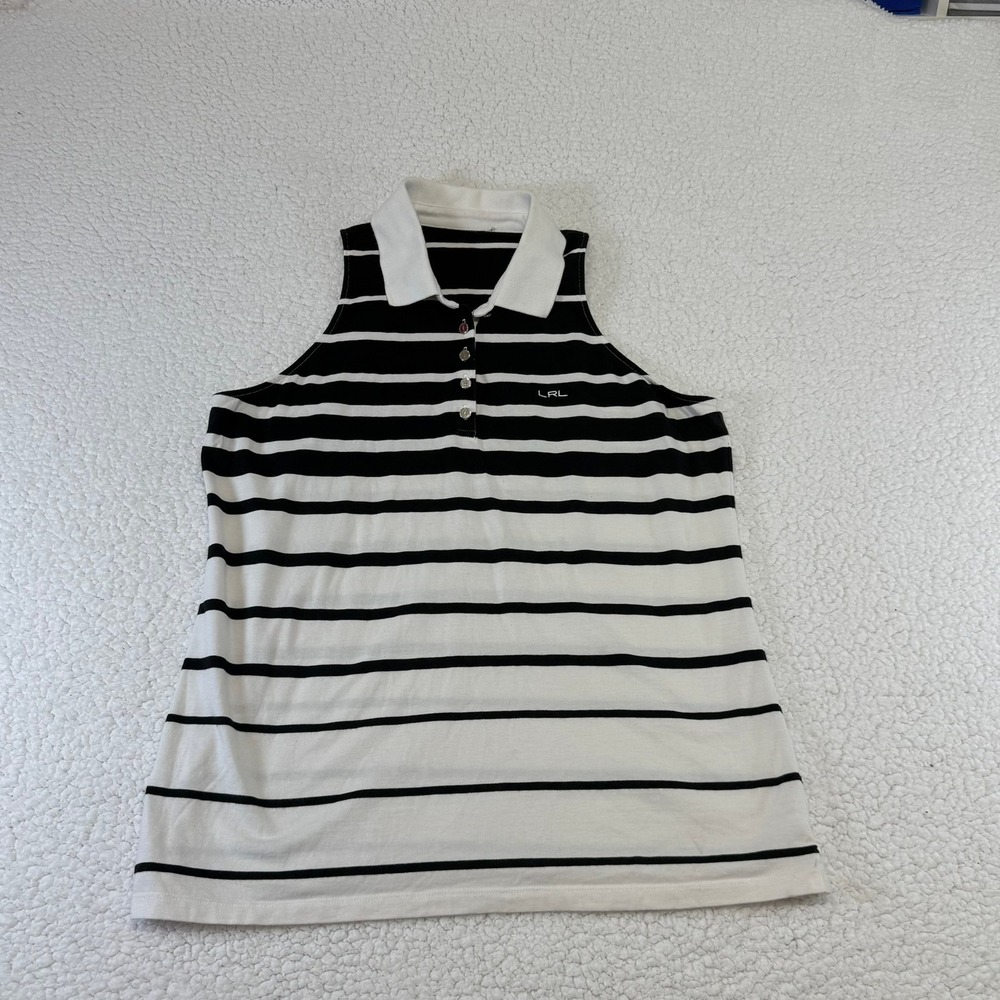 Lauren Ralph Lauren Womens Sleeveless Striped Polo Shirt Black White LRL